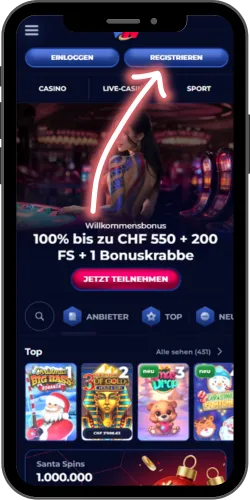 viperwin Registrierungsbutton auf der Website
